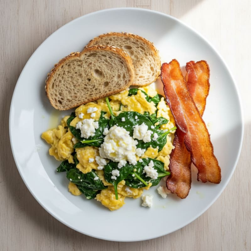 Cottage Cheese Scramble with Spinach and Turkey Bacon