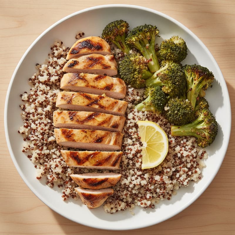 Grilled Chicken Breast with Quinoa and Roasted Broccoli