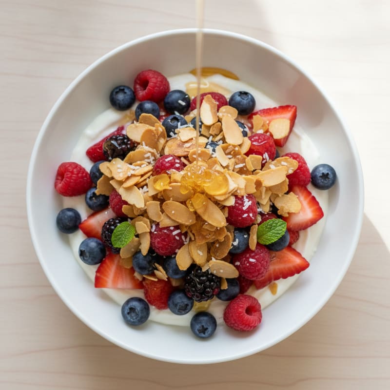 Greek Yogurt Parfait with Mixed Berries and Almond Crunch