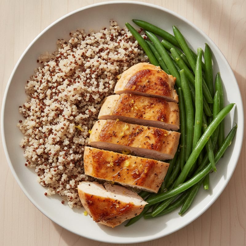 Seared Chicken Breast with Steamed Green Beans and Quinoa