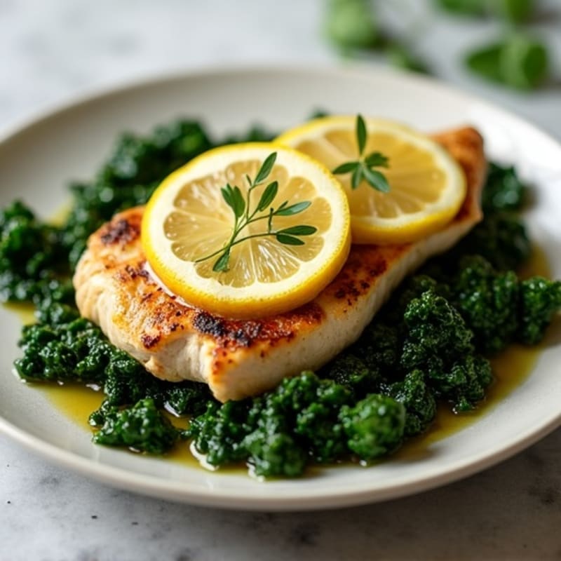 Lemon Garlic Pan Seared Chicken with Sautéed Greens