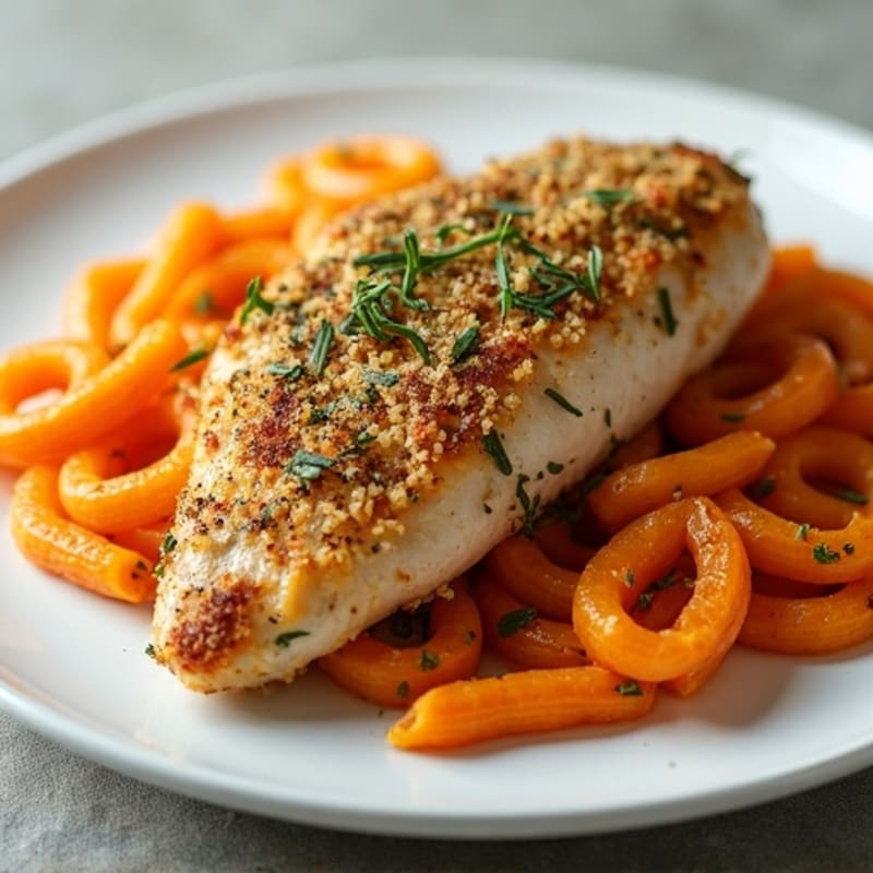 Herb-Crusted Chicken with Roasted Sweet Potato Pasta