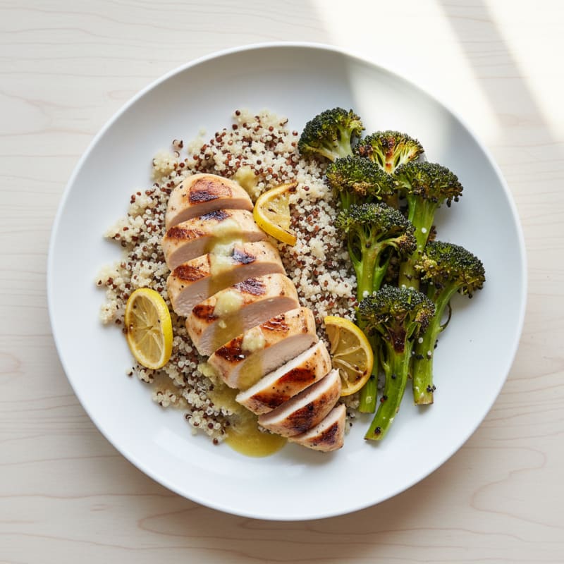 Grilled Chicken Breast with Quinoa and Roasted Broccoli