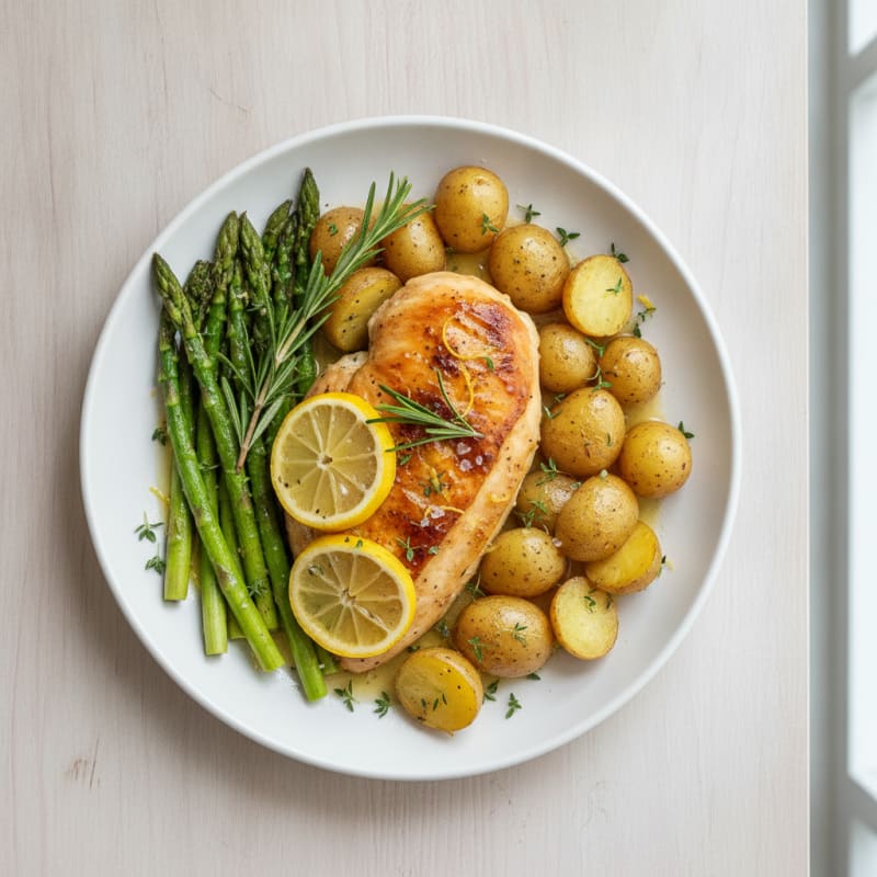 Lemon Herb Roasted Chicken with Asparagus
