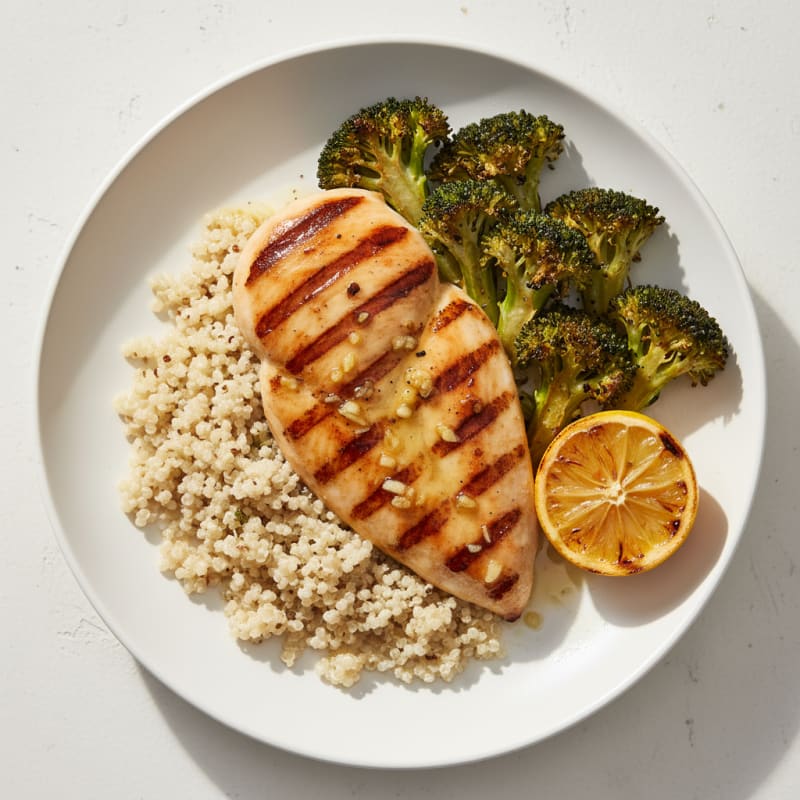 Grilled Chicken Breast over Quinoa and Roasted Broccoli