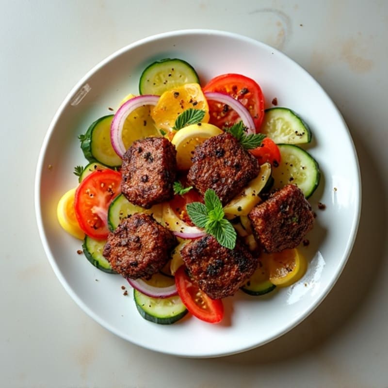 Crispy Spiced Lamb with Fresh Cucumber Tomato Salad