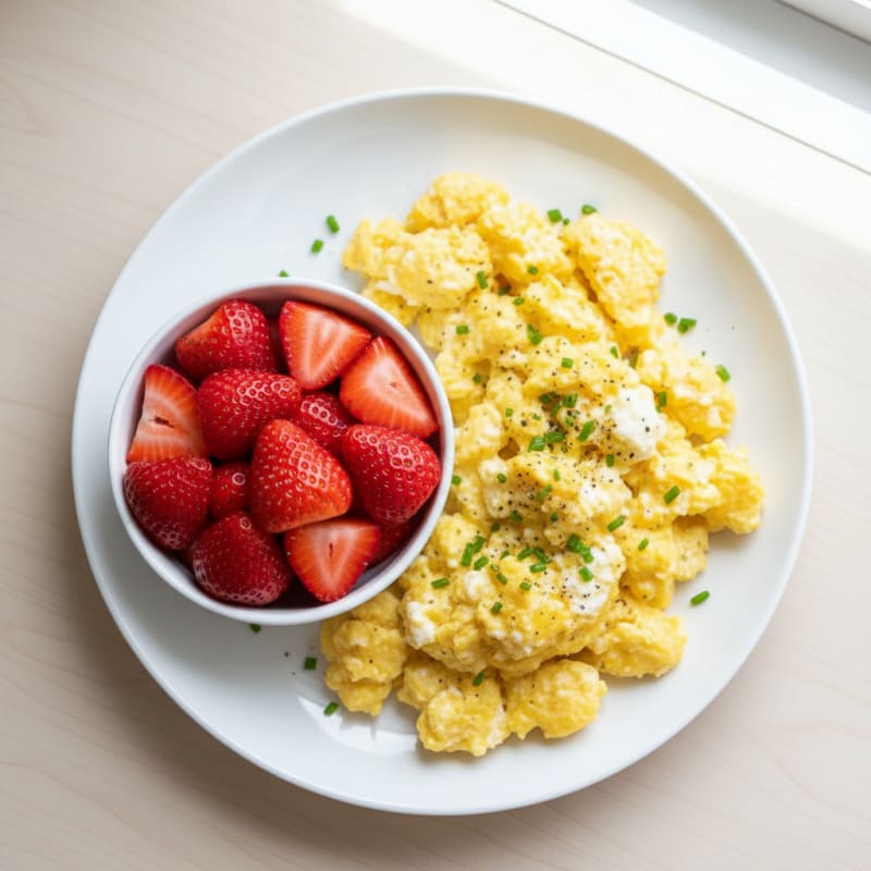 High-Protein Creamy Scrambled Eggs with Fresh Berries