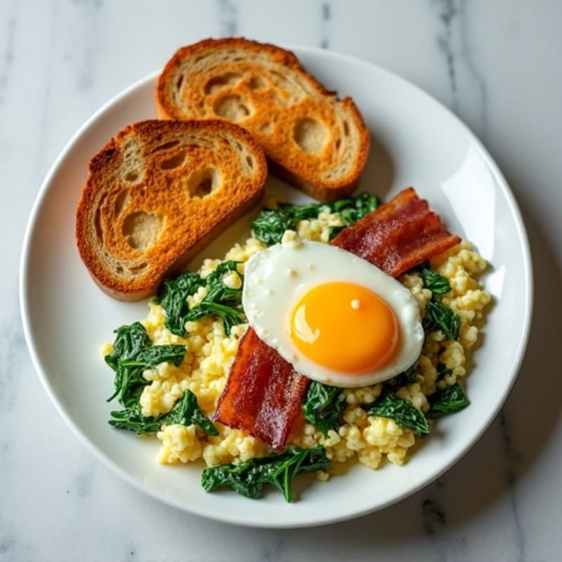 Egg White and Spinach Scramble with Turkey Bacon