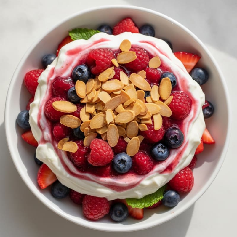 Greek Yogurt Protein Parfait with Mixed Berries and Almonds