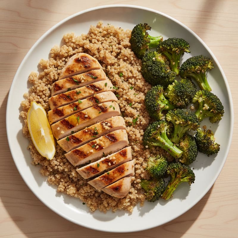 Grilled Chicken Breast with Quinoa and Roasted Broccoli