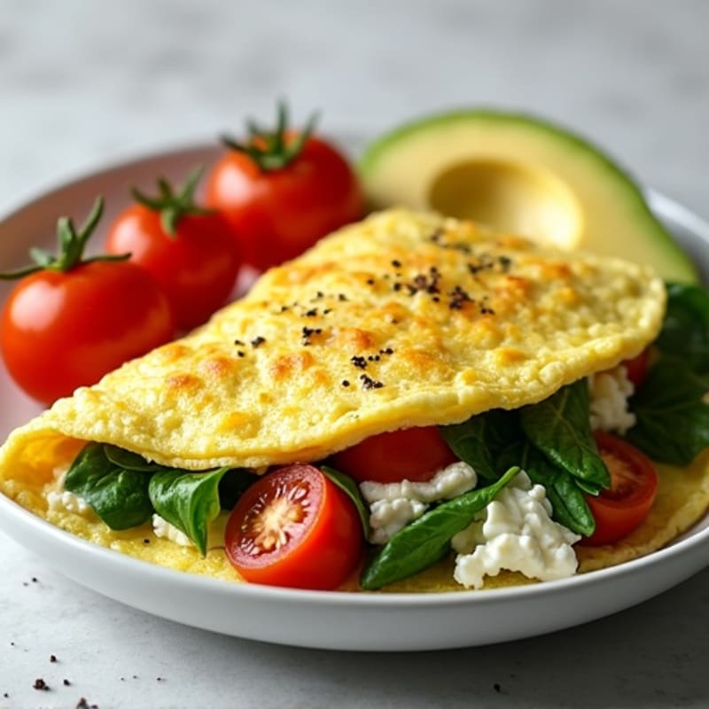Egg White Spinach Omelette with Cottage Cheese and Tomatoes