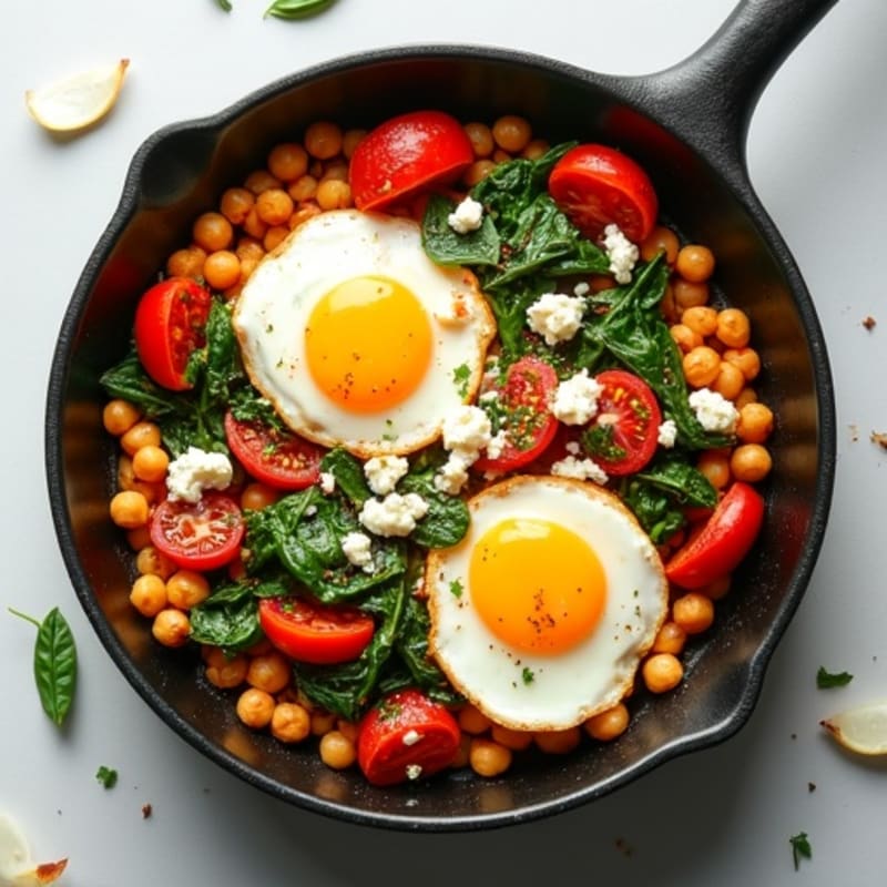 Warm Mediterranean Chickpea Skillet with Wilted Spinach