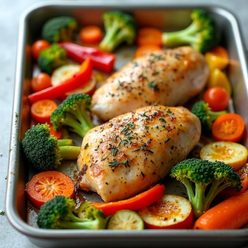 Sheet Pan Herb-Roasted Chicken with Rainbow Vegetables