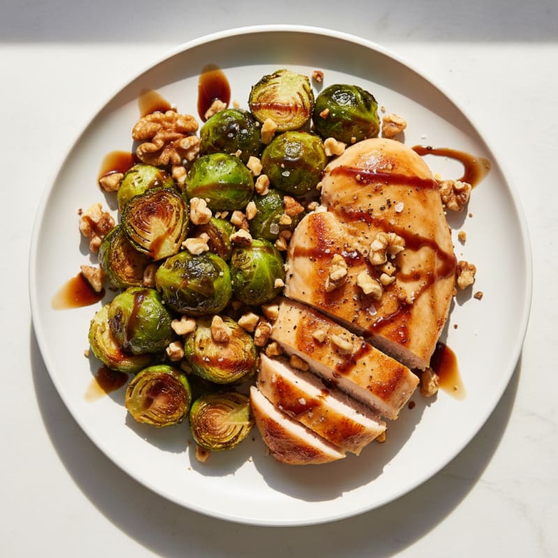 Balsamic-Glazed Brussels Sprouts with Toasted Walnuts and Chicken