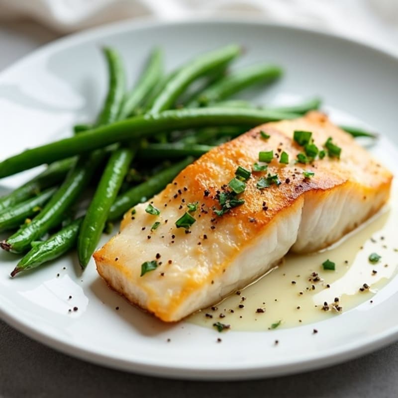 Seared Cod with Garlic Green Beans