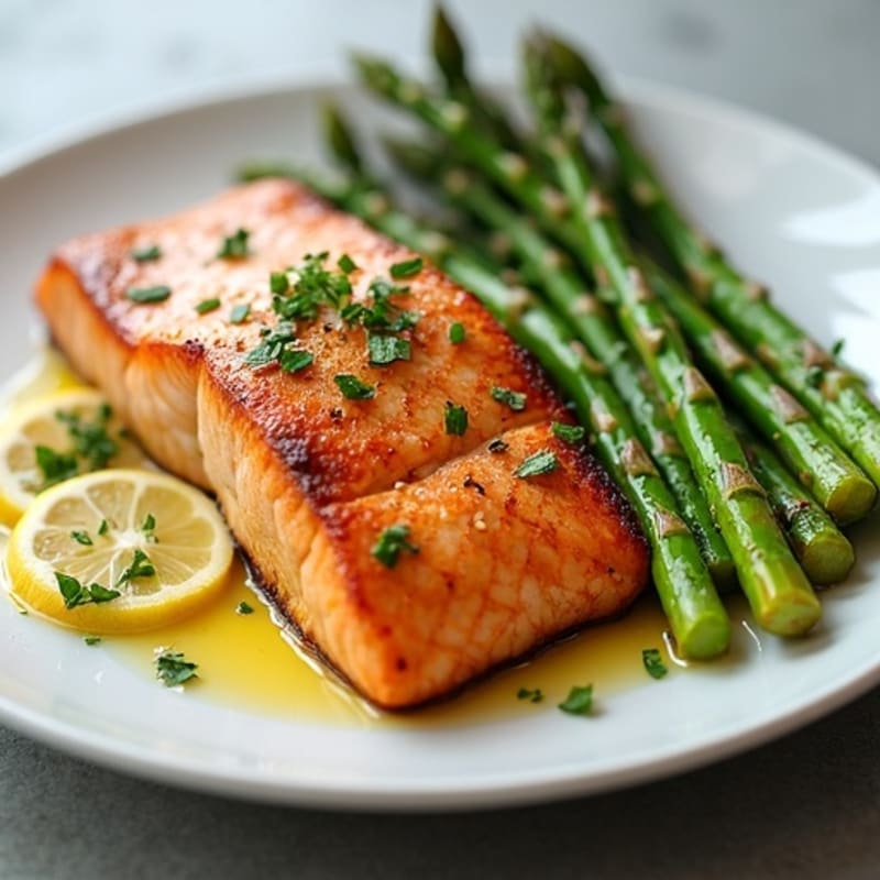 Crispy Pan-Seared Salmon with Roasted Asparagus