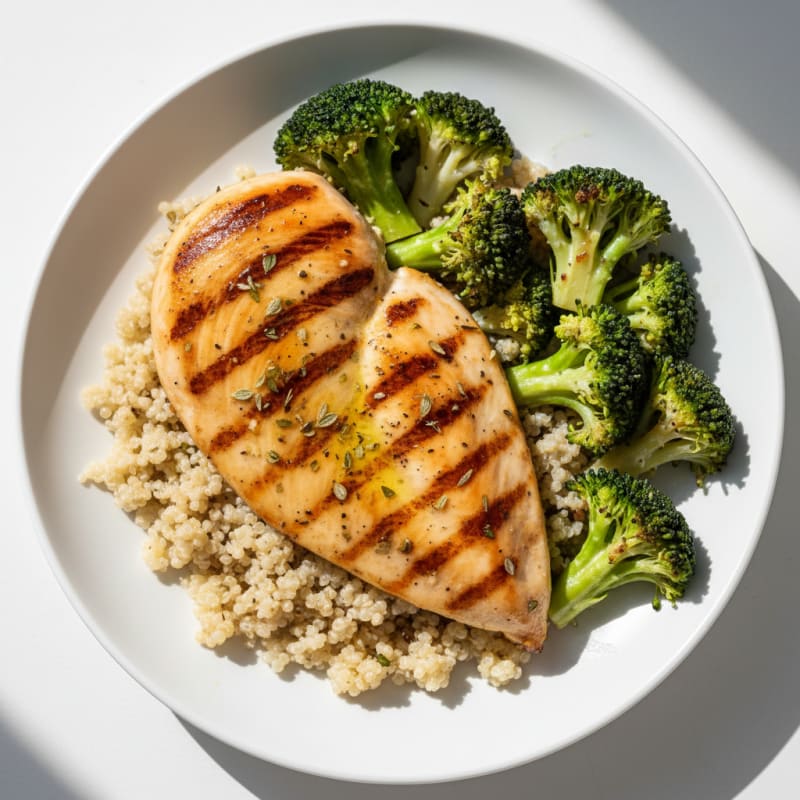 Grilled Chicken Breast with Quinoa and Steamed Broccoli