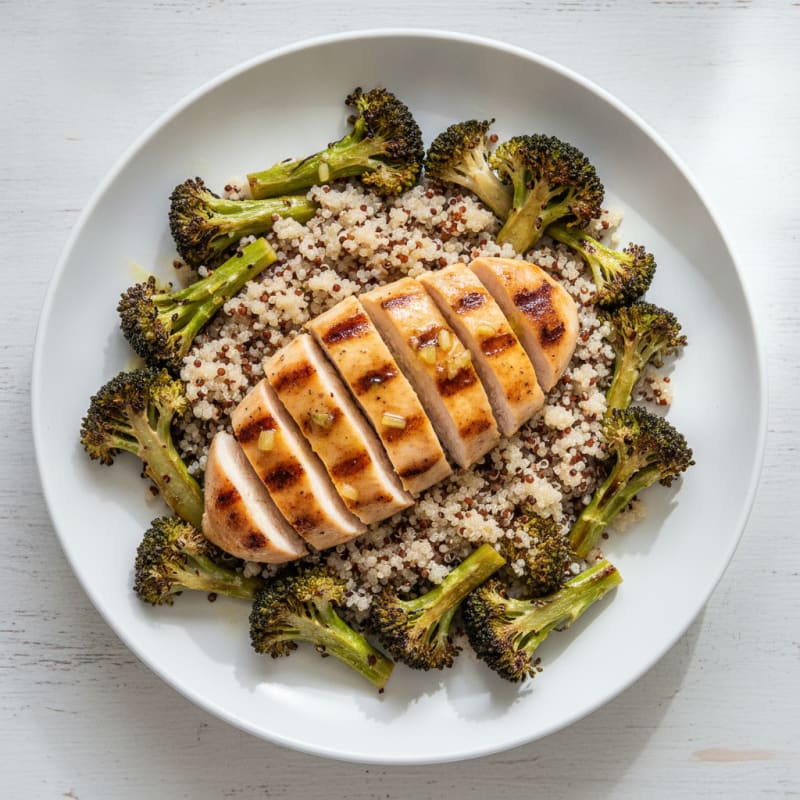 Grilled Chicken Breast with Quinoa and Roasted Broccoli