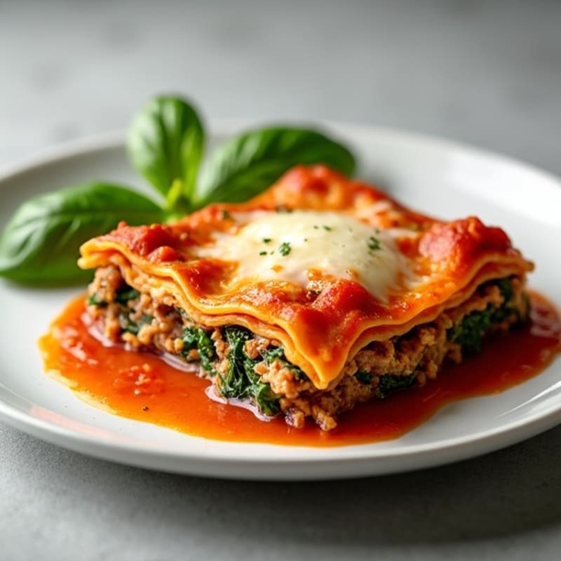 Lean Ground Beef Baked Lasagna with Cheesy Ricotta and Fresh Spinach