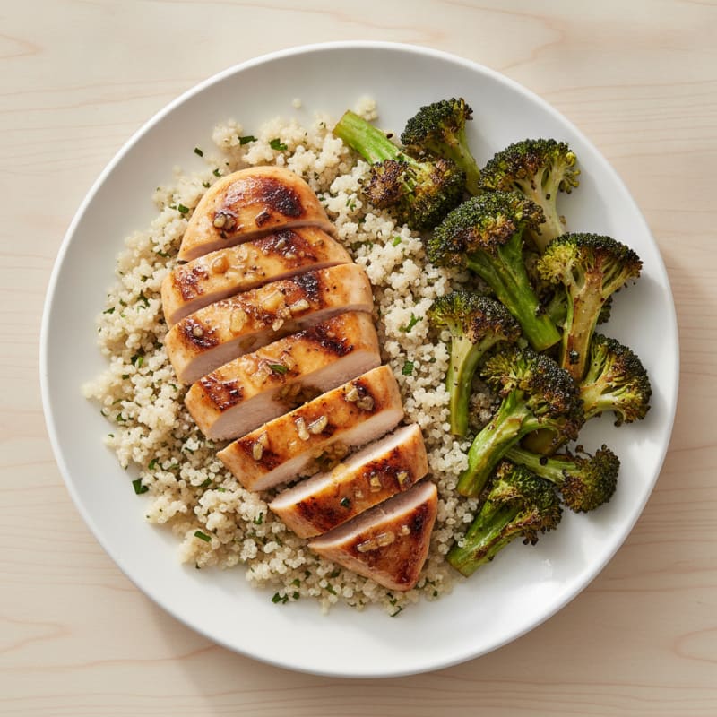 Grilled Chicken Breast with Quinoa and Roasted Broccoli