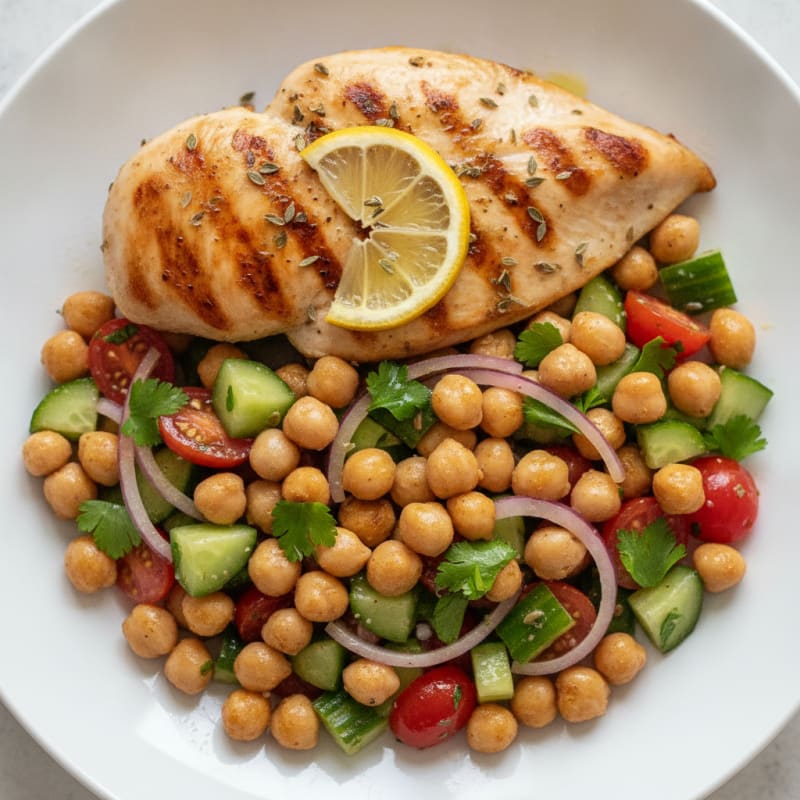 Grilled Chicken Breast with Crunchy Chickpea Salad