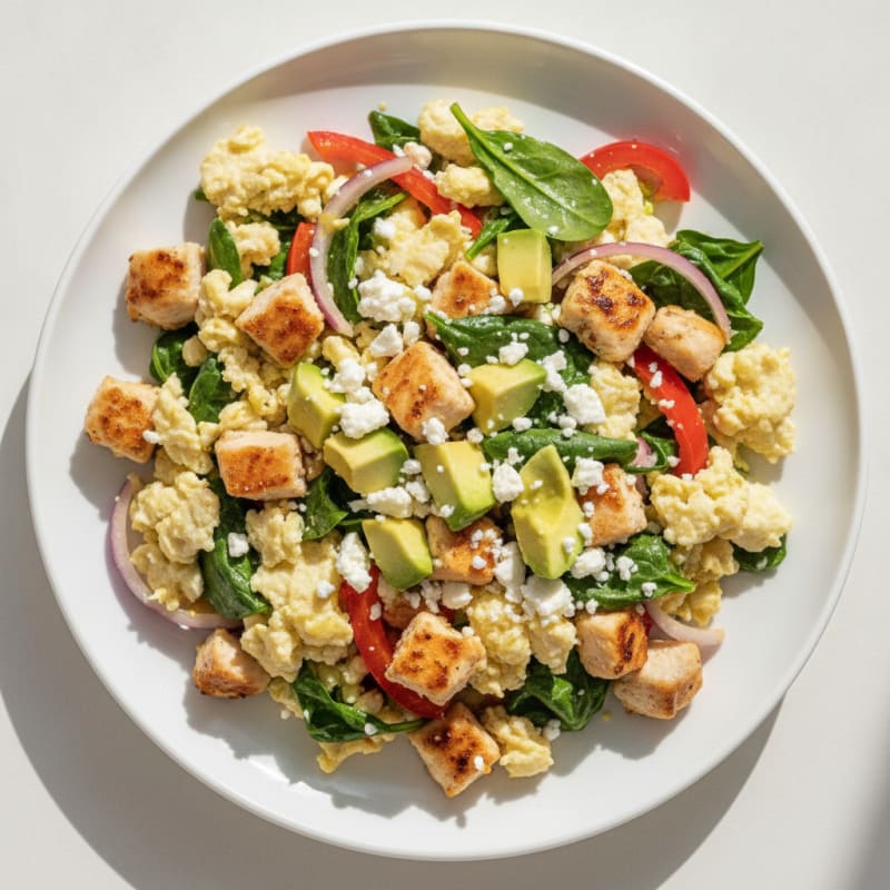 Egg White and Chicken Veggie Scramble