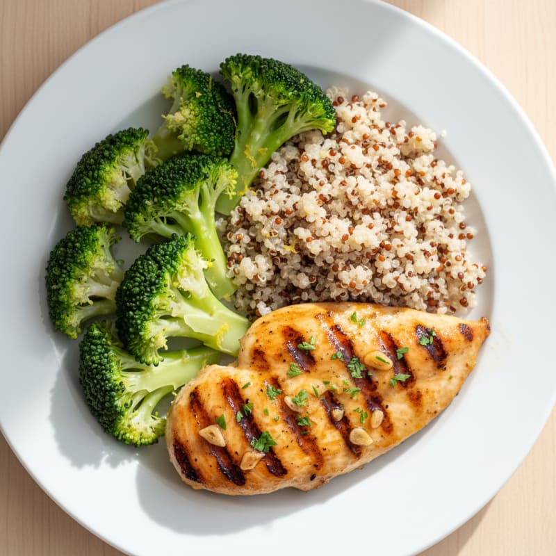 Grilled Chicken Breast with Quinoa and Steamed Broccoli