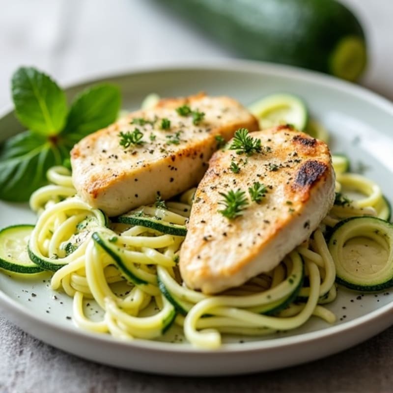 Creamy Garlic Chicken Alfredo with Zucchini Noodles