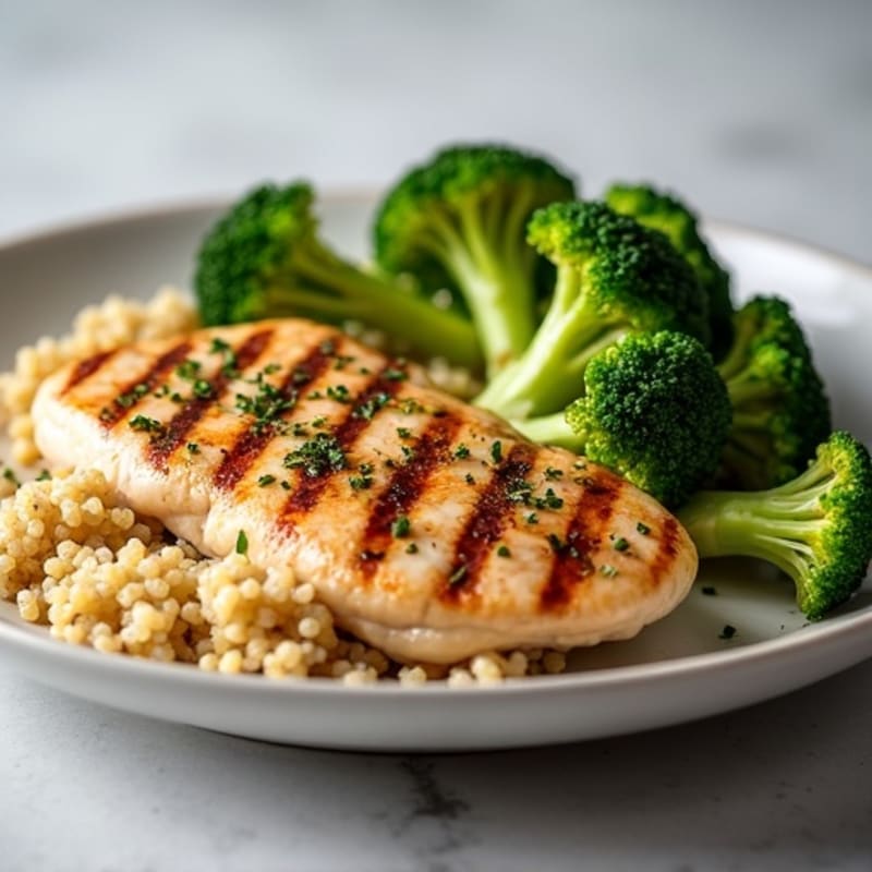 Grilled Chicken Breast with Quinoa and Roasted Broccoli