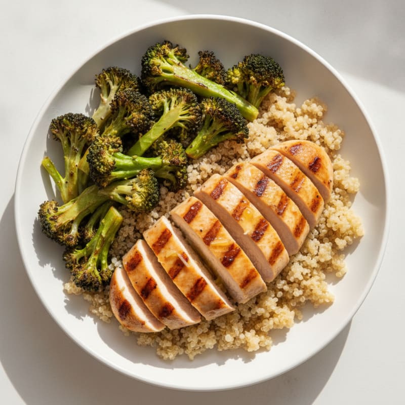 Grilled Chicken Breast with Quinoa and Roasted Broccoli