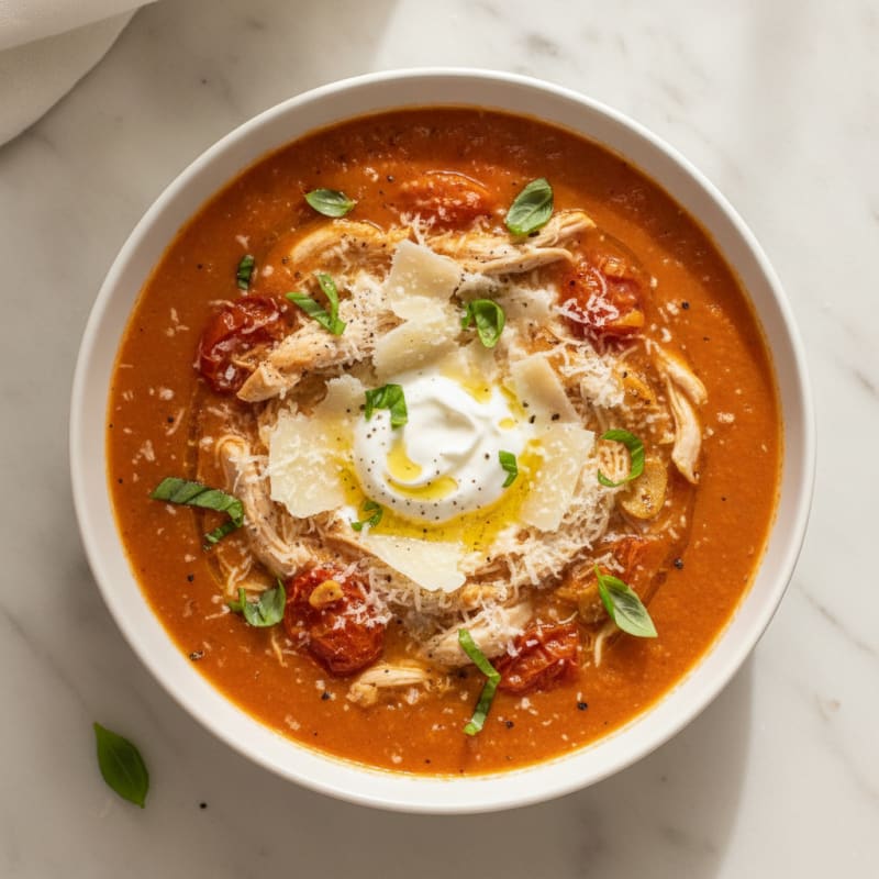 Roasted Tomato Basil Soup with Parmesan