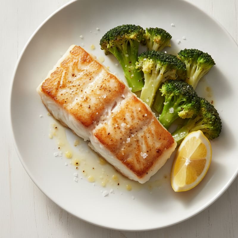 Seared Cod with Steamed Broccoli and Lemon