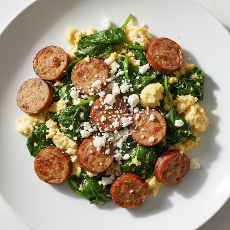 Egg White and Turkey Sausage Scramble with Spinach