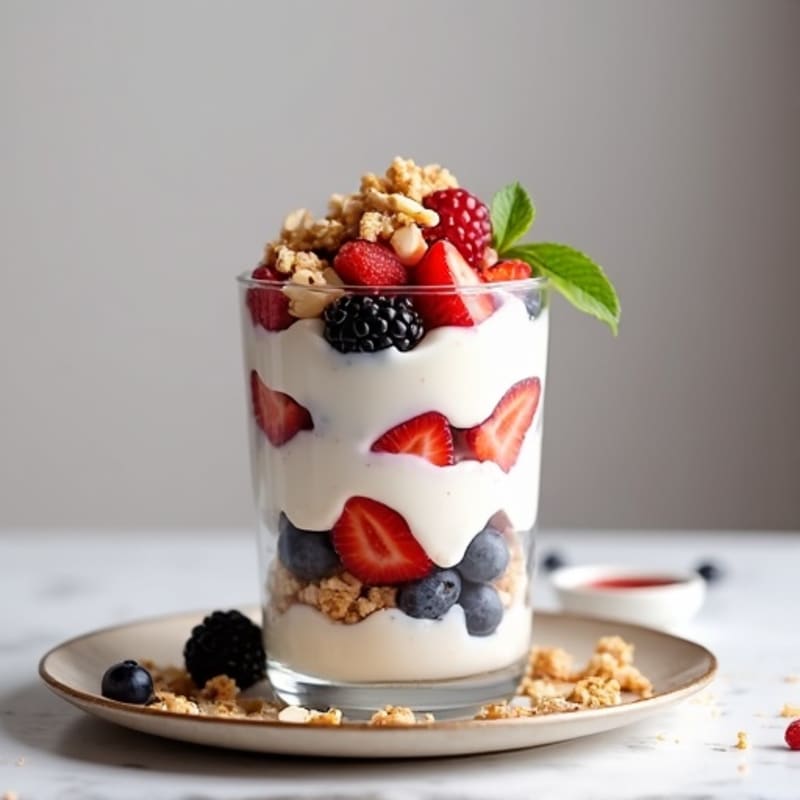 Creamy Greek Yogurt Parfait with Sliced Almonds and Mixed Berries