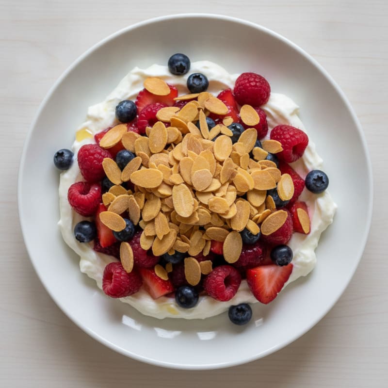 Greek Yogurt Protein Parfait with Mixed Berries and Almonds