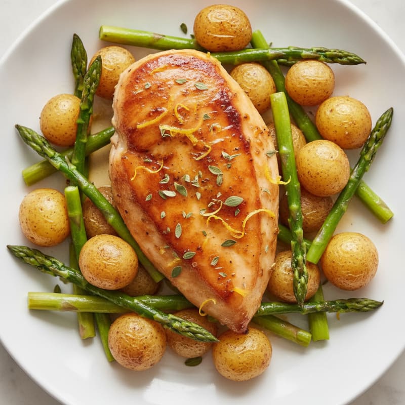 Lemon Herb Roasted Chicken with Asparagus
