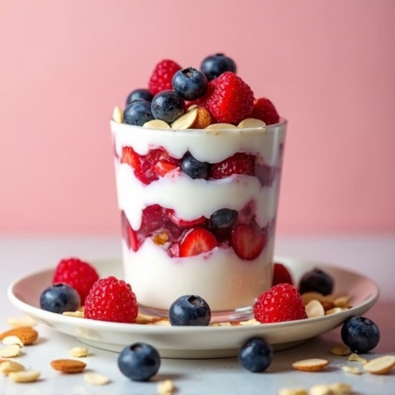 Greek Yogurt Parfait with Mixed Berries and Almonds