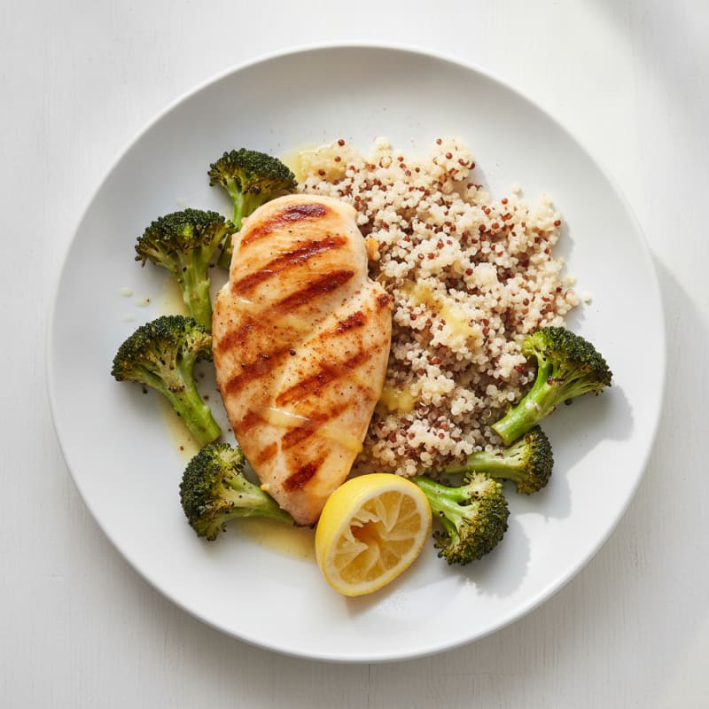 Grilled Chicken Breast with Quinoa and Roasted Broccoli