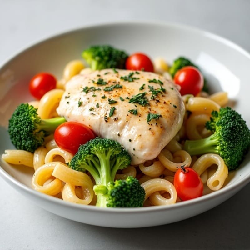 Healthy Creamy Chicken Pasta with Roasted Veggies