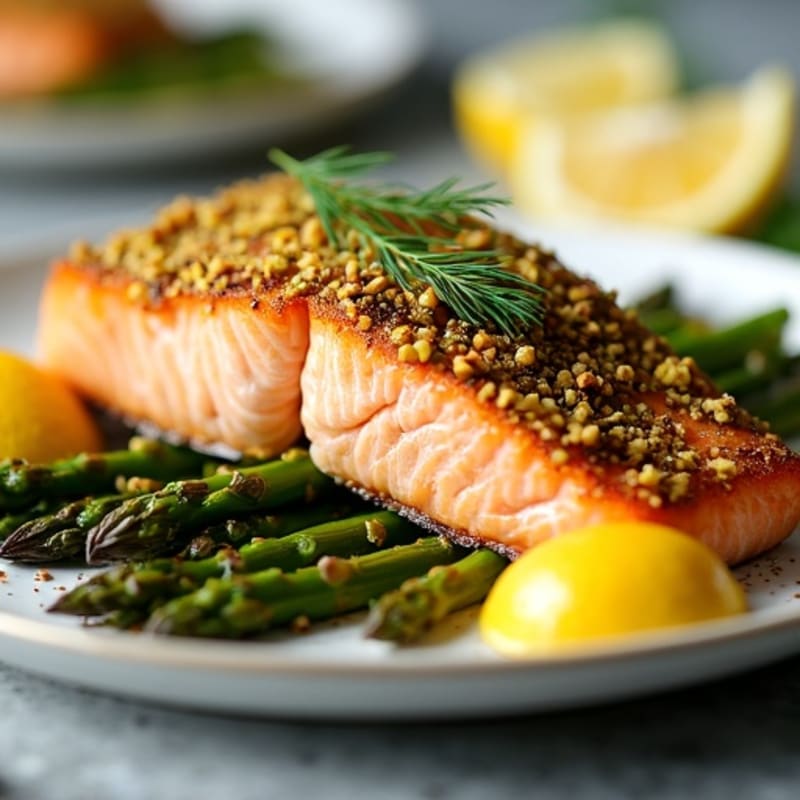 Crispy Pistachio-Crusted Salmon with Lemon-Herb Roasted Asparagus