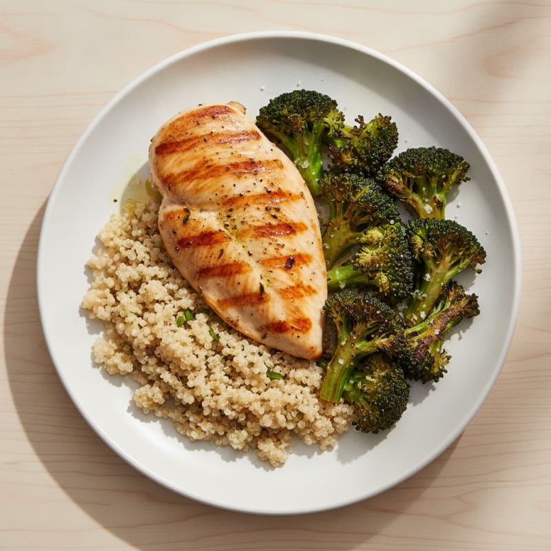 Grilled Chicken Breast with Quinoa and Roasted Broccoli