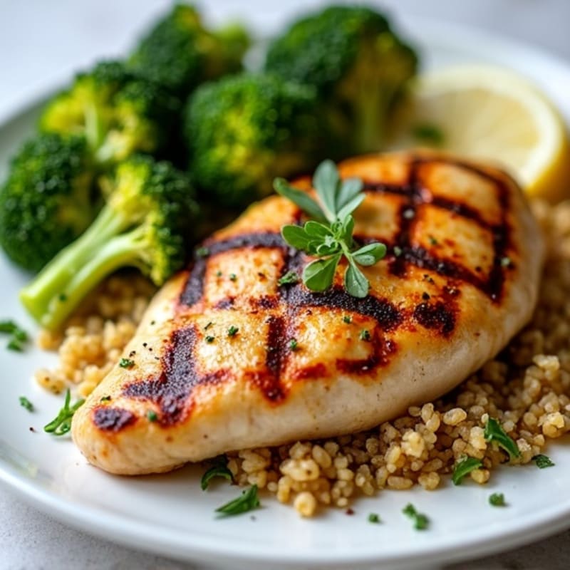 Grilled Chicken Breast with Roasted Broccoli and Quinoa