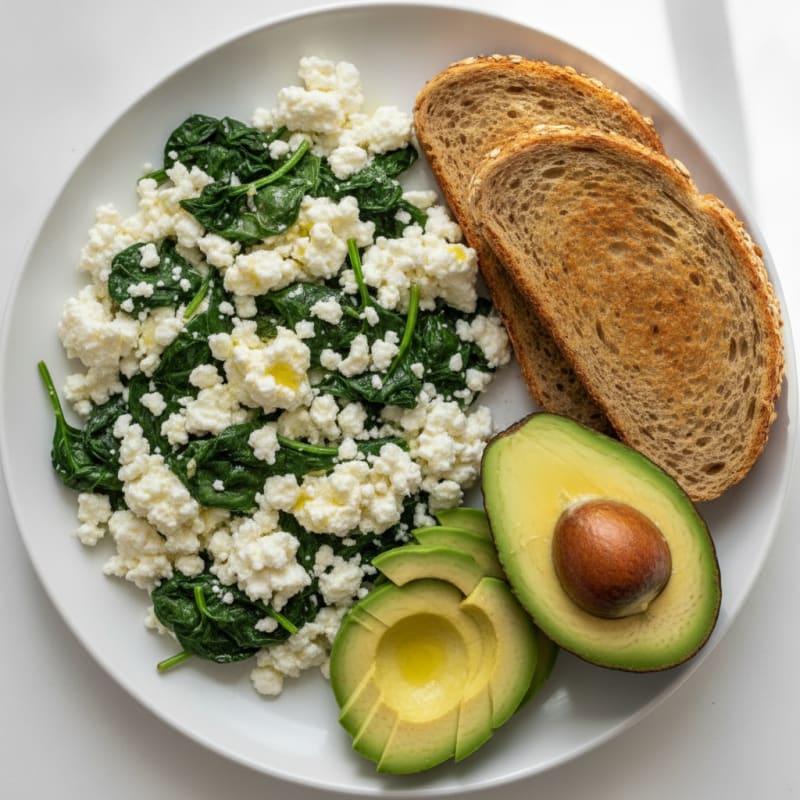 Cottage Cheese Egg White Scramble with Sautéed Spinach