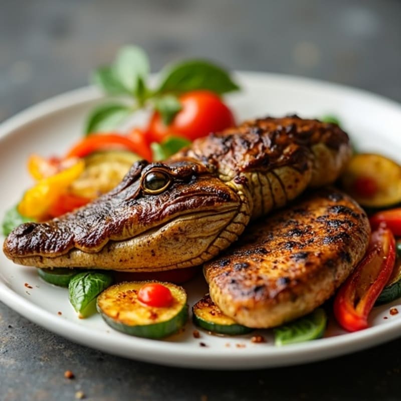 Cajun Pan-Seared Gator with Roasted Vegetables