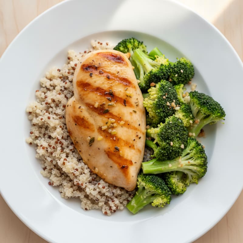 Grilled Chicken Breast with Quinoa and Steamed Broccoli