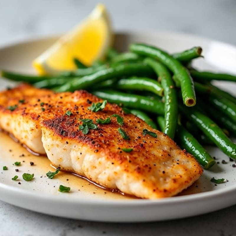 Crispy Blackened Catfish with Roasted Green Beans