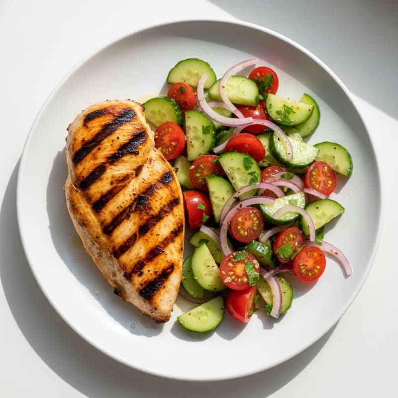 Grilled Chicken Breast with Cucumber Tomato Salad