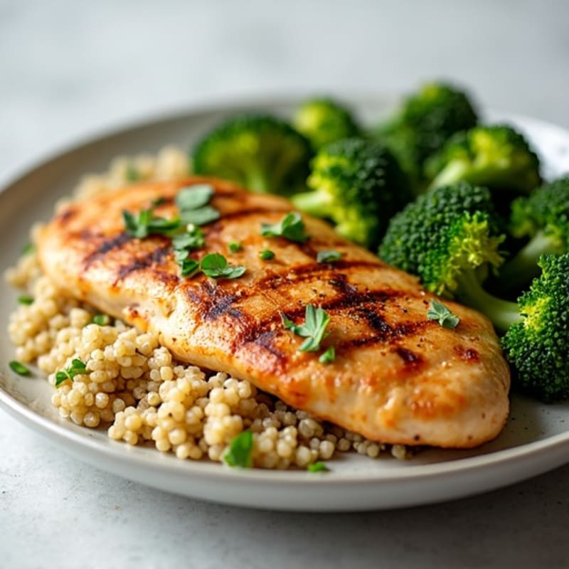 Grilled Chicken Breast with Quinoa and Roasted Broccoli