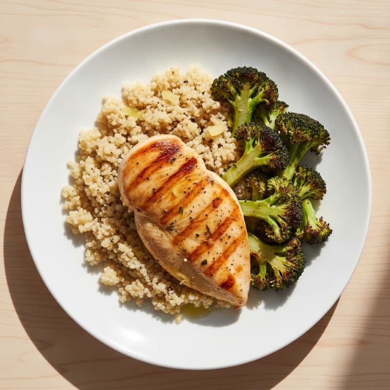 Grilled Chicken Breast with Quinoa and Roasted Broccoli
