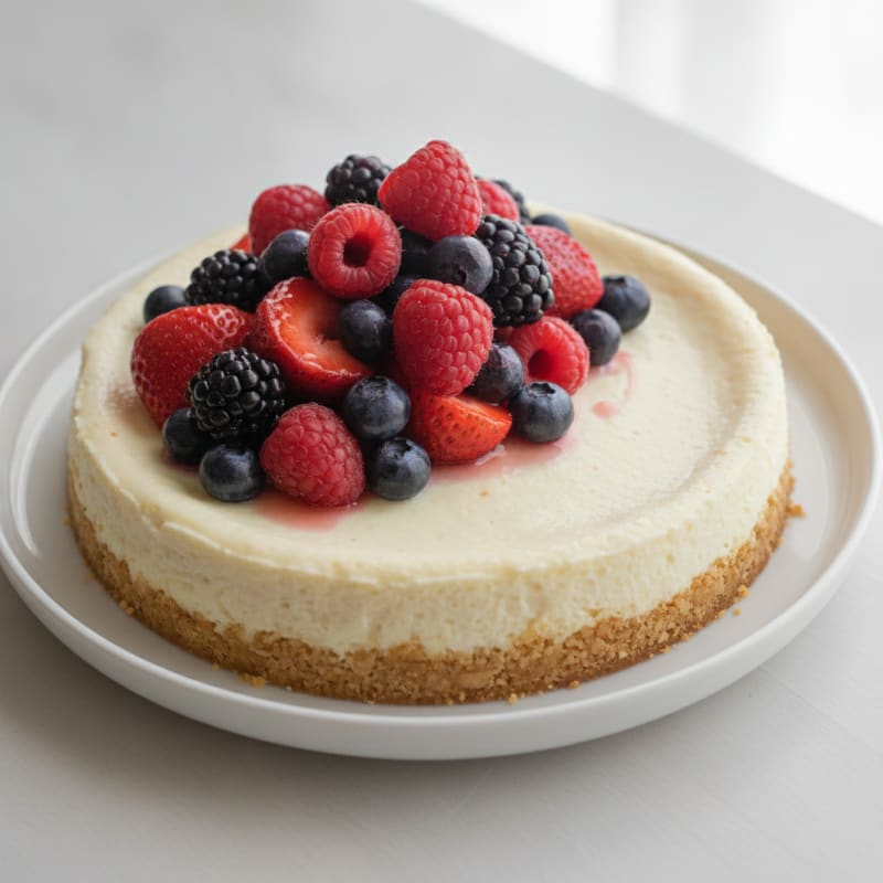 Creamy Greek Yogurt Protein Cheesecake with Mixed Berries